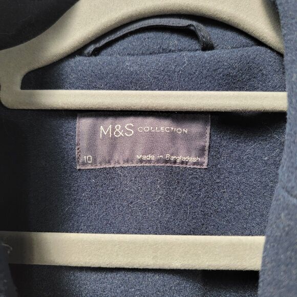 M & S Navy Blue Over Coat Solid Notched Lapel Collar w 2 Pockets Fleece Jacket 6 - Picture 3 of 8